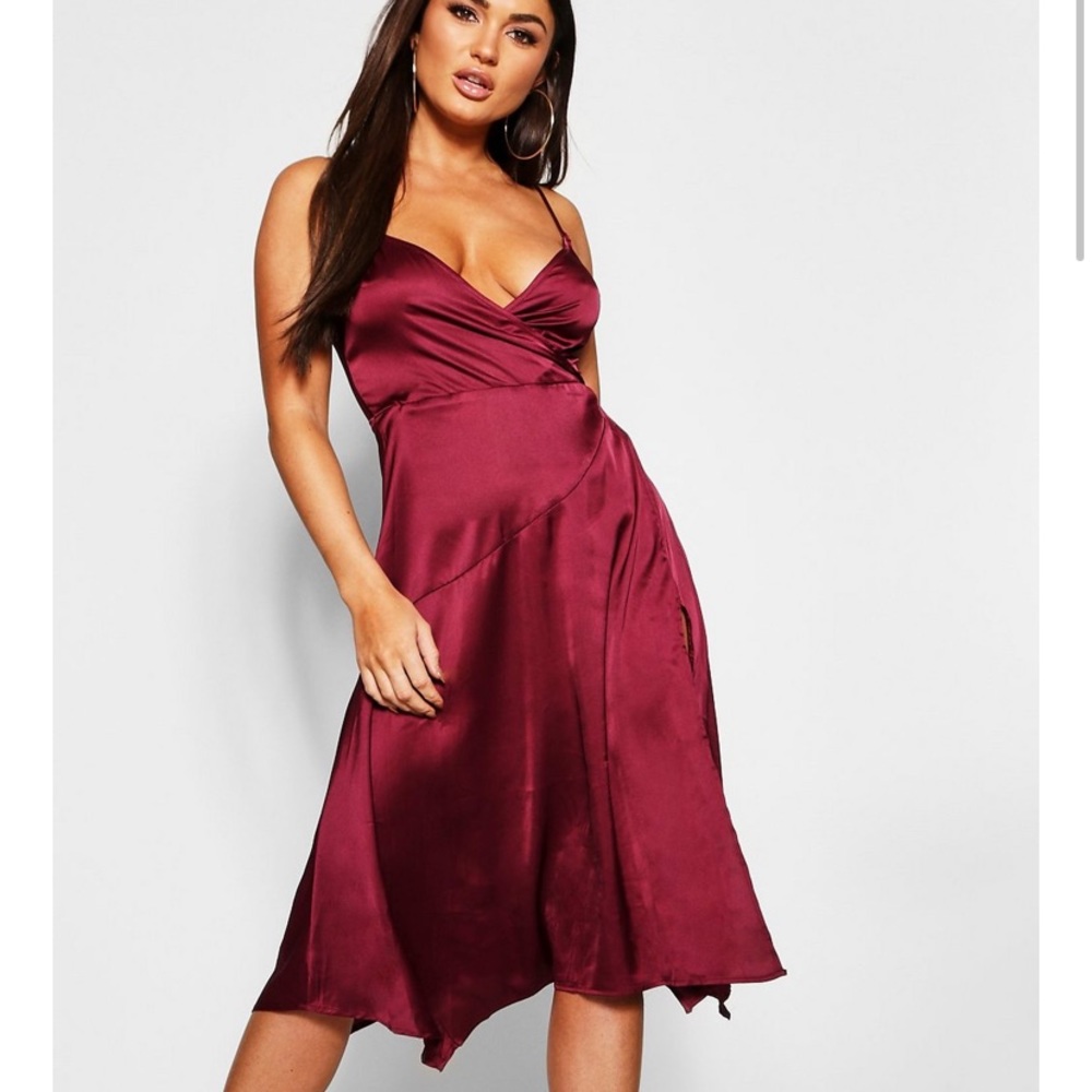 Boohoo Strappy Satin Midi Dress
